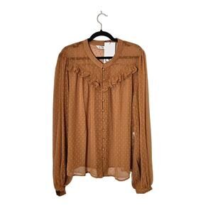 LTS Women's NWT Dobby Swiss Dot Top Size 14 Brown Sheer Boho Chic Cottagecore